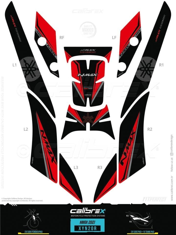 HONDA NMAX 125-155 TANK PAD FULL SET 11 PARÇA SİYAH KIRMIZI 2021-2023