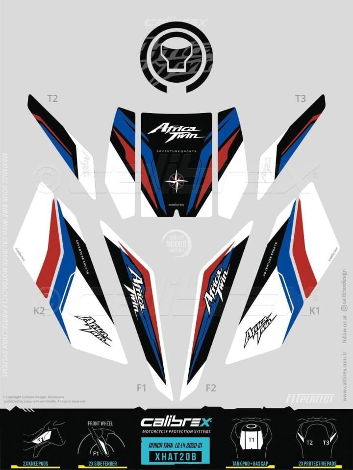 HONDA AFRİCA TWİN TANK PAD FULL SET 12 PARÇA SİYAH-KIRMIZI-MAVİ 2020-2021