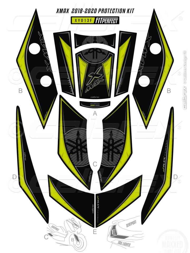 YAMAHA XMAX 250 TANK PAD FULL SET 12 PARÇA SİYAH-SARI 2018-2023