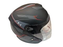 YARIM ÇENESİZ KASK JK-526 MAT SİYAH-FÜME TURUNCU ÇİZGİ L BEDEN