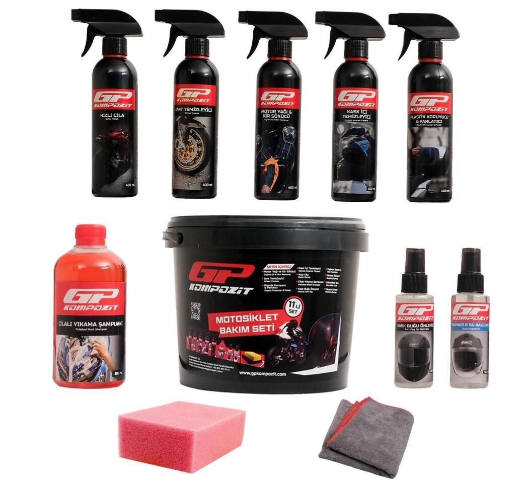 GP KOMPOZİT 11 PARÇA MOTOSİKLET TEMİZLİK VE BAKIM SETİ