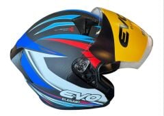 YARIM ÇENESİZ KASK EVO JK-528 MAVİ KIRMIZI SİYAH L BEDEN