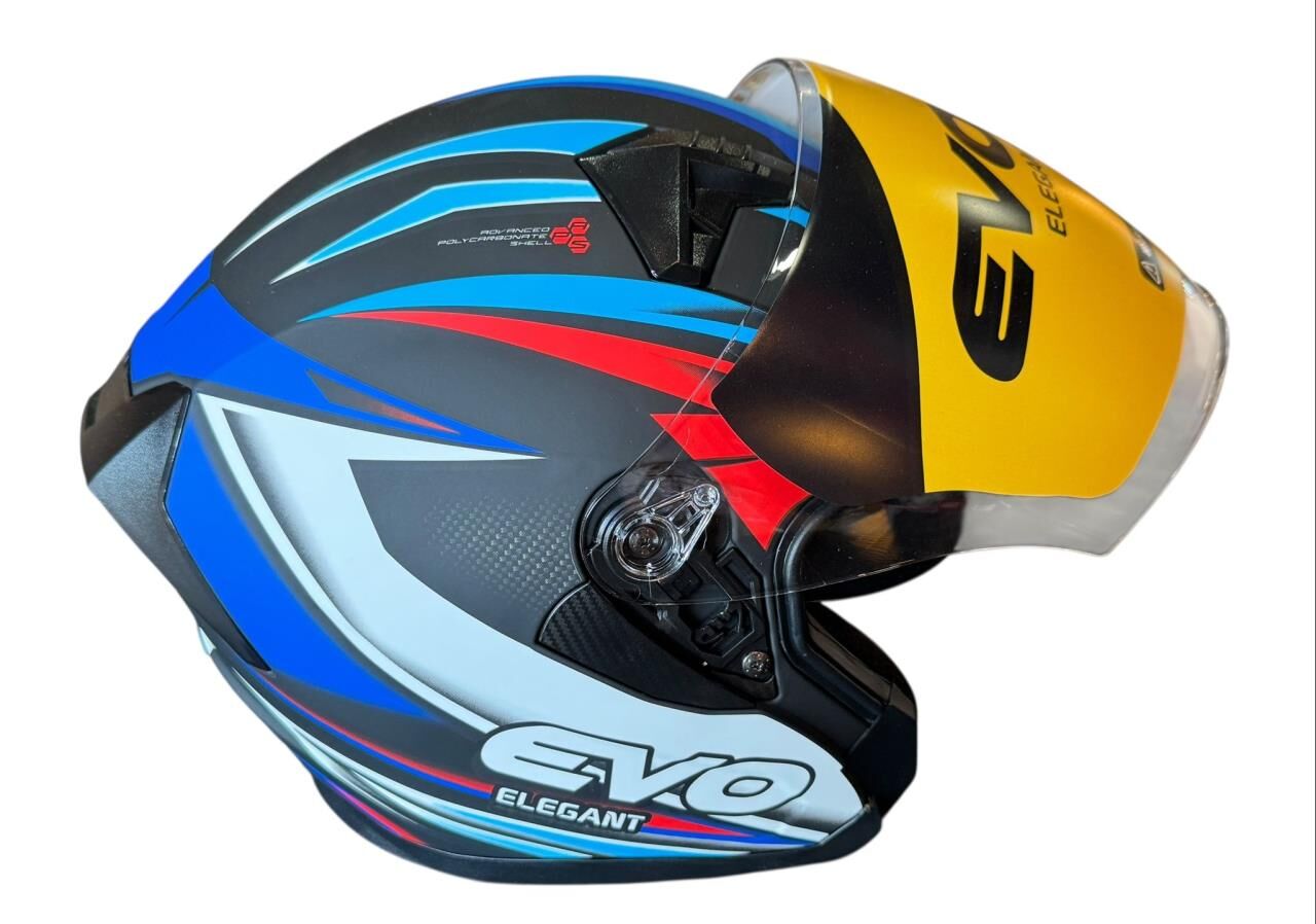 YARIM ÇENESİZ KASK EVO JK-528 MAVİ KIRMIZI SİYAH XL BEDEN