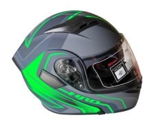 ÇENE AÇILIR KASK SİYAH GRİ YEŞİL AZ GREEN XXL BEDEN JK902