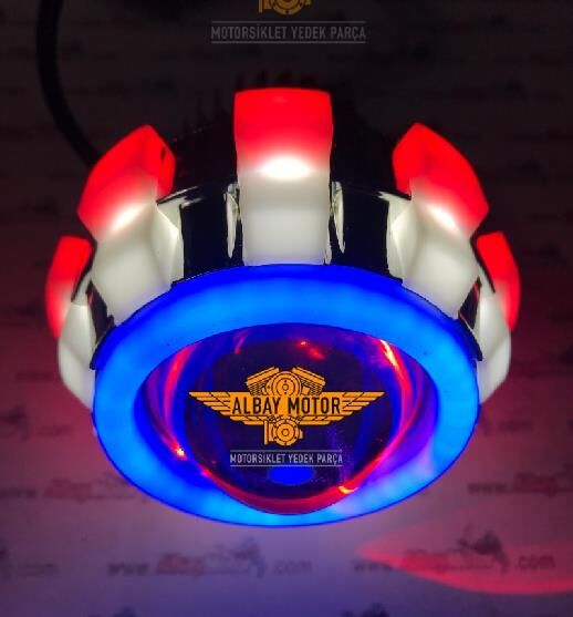 ÇAKARLI LED SİS LAMBASI MERCEK [YUVARLAK] [KIRMIZI-MAVİ] 12 VOLT