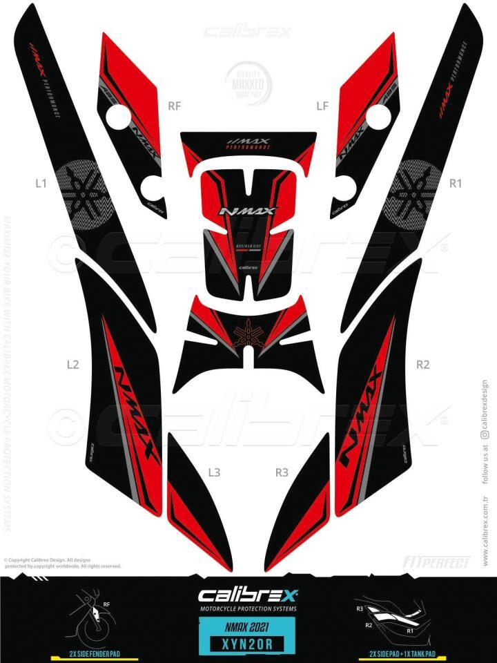 HONDA NMAX 125-155 TANK PAD FULL SET 11 PARÇA SİYAH KIRMIZI 2021-2023