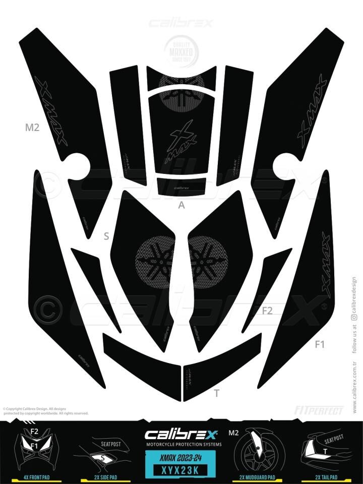 YAMAHA XMAX 250 TANK PAD FULL SET 15 PARÇA SİYAH 2024