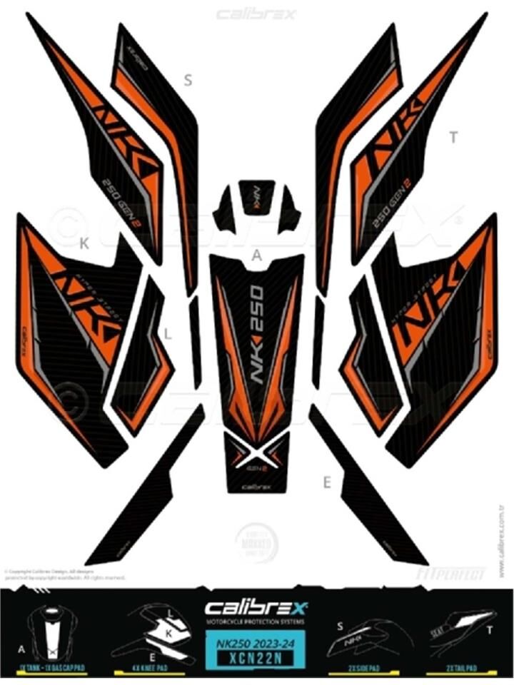 CF MOTO NK 250 TANK PAD FULL SET 12 PARÇA SİYAH-TURUNCU 2023-2024