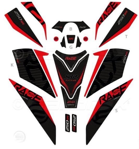 CF MOTO SR 250 TANK PAD FULL SET 13 PARÇA SİYAH-KIRMIZI DESENLİ 2023-2024