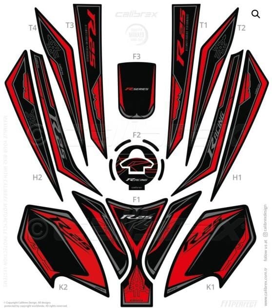 YAMAHA YZF R25 TANK PAD FULL SET 13 PARÇA SİYAH-KIRMIZI 2019-2024