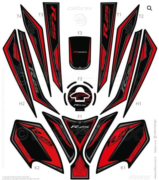 YAMAHA YZF R25 TANK PAD FULL SET 13 PARÇA SİYAH-KIRMIZI 2019-2024