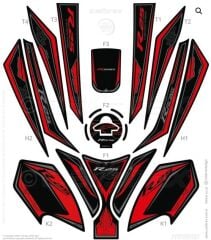 YAMAHA YZF R25 TANK PAD FULL SET 13 PARÇA SİYAH-KIRMIZI 2019-2024