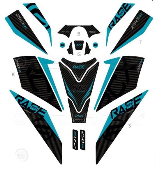 CF MOTO SR 250 TANK PAD FULL SET 13 PARÇA SİYAH-TURKUAZ DESENLİ 2023-2024
