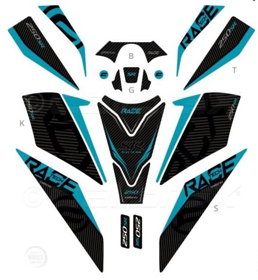 CF MOTO SR 250 TANK PAD FULL SET 13 PARÇA SİYAH-TURKUAZ DESENLİ 2023-2024
