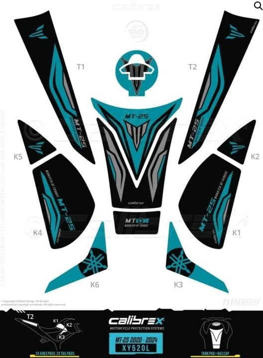 YAMAHA MT 25 TANK PAD FULL SET 13 PARÇA SİYAH-MAVİ 2019-2024