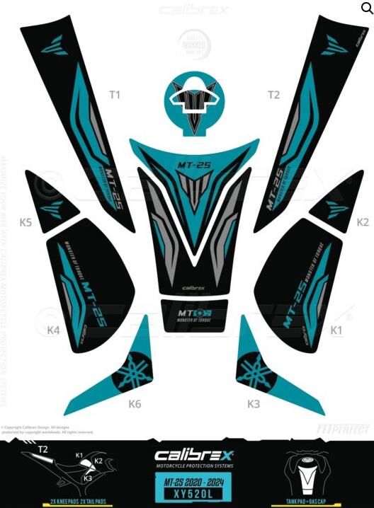 YAMAHA MT 25 TANK PAD FULL SET 13 PARÇA SİYAH-MAVİ 2019-2024