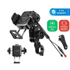KNMASTER TT-890LWC Kablosuz Şarjlı Tüm Motosikletlere Uyumlu Titreşim Modüllü Telefon Tutucu