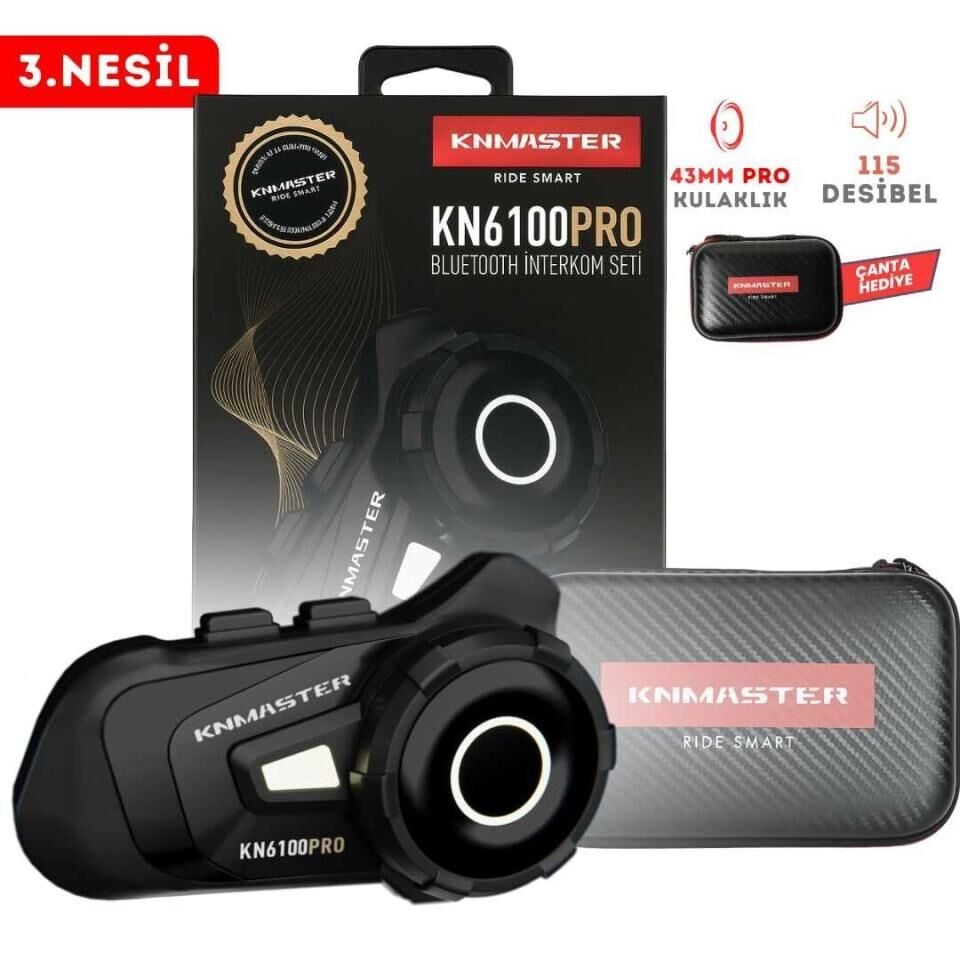 KNMASTER KN6100 PRO Motosiklet Kask İnterkom Bluetooth Intercom Kulaklık Seti-SİYAH