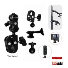 KNMASTER MC-200 – 360° Ayarlanabilir Motosiklet Çift Yengeç Kelepçeli (Double Clamp) Aksiyon Kamera Destek Aparatı (17 cm)
