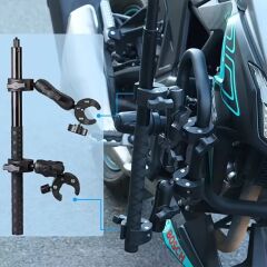KNMASTER MC-200 – 360° Ayarlanabilir Motosiklet Çift Yengeç Kelepçeli (Double Clamp) Aksiyon Kamera Destek Aparatı (17 cm)