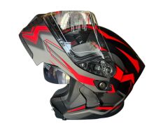 ÇENE AÇILIR KASK MAT BLACK WİTH RED DECAL C1 SİYAH-FÜME-KIRMIZI  XL JK906-1