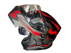 ÇENE AÇILIR KASK MAT BLACK WİTH RED DECAL C1 SİYAH-FÜME-KIRMIZI  XL BEDEN JK906-1