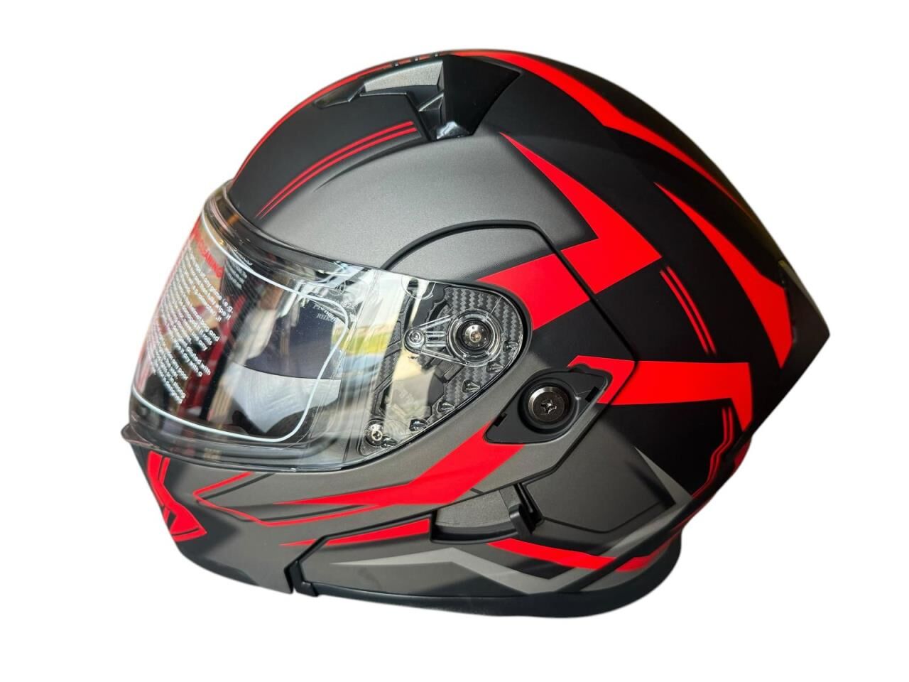 ÇENE AÇILIR KASK MAT BLACK WİTH RED DECAL C1 SİYAH-FÜME-KIRMIZI  L BEDEN JK906-1