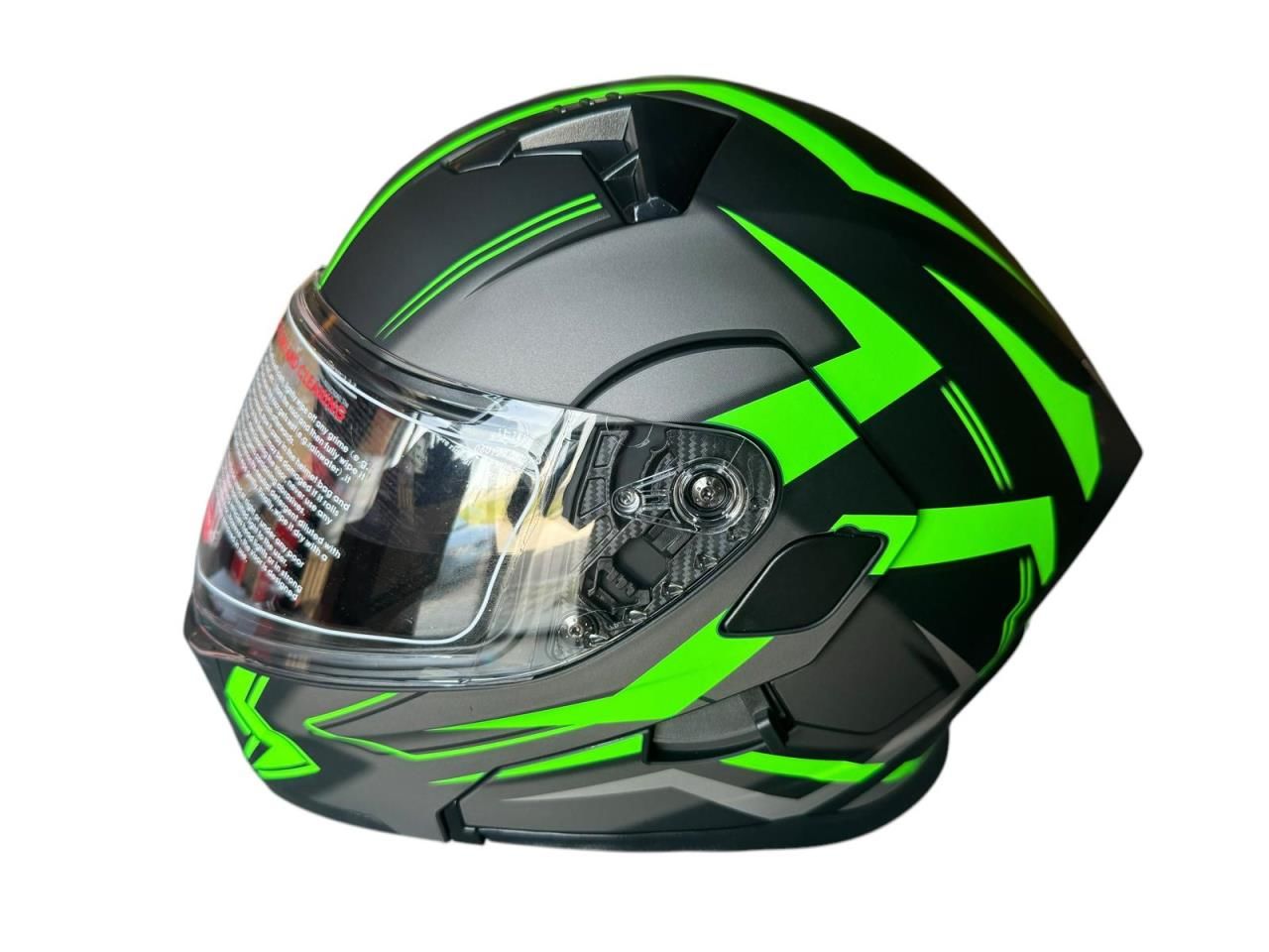 ÇENE AÇILIR KASK MAT BLACK WİTH GREEN DECAL C1 SİYAH-GRİ-YEŞİL L JK906-1