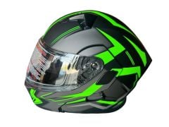 ÇENE AÇILIR KASK MAT BLACK WİTH GREEN DECAL C1 SİYAH-GRİ-YEŞİL L JK906-1