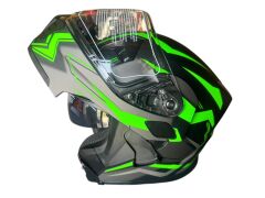 ÇENE AÇILIR KASK MAT BLACK WİTH GREEN DECAL C1 SİYAH-GRİ-YEŞİL L JK906-1