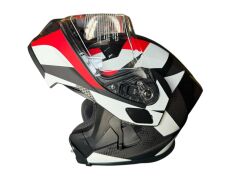 ÇENE AÇILIR KASK MAT BLACK WİTH RED DECAL C1 SİYAH-BEYAZ-KIRMIZI L BEDEN JK906-1