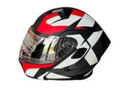 ÇENE AÇILIR KASK MAT BLACK WİTH RED DECAL C1 SİYAH-BEYAZ-KIRMIZI M JK906-1