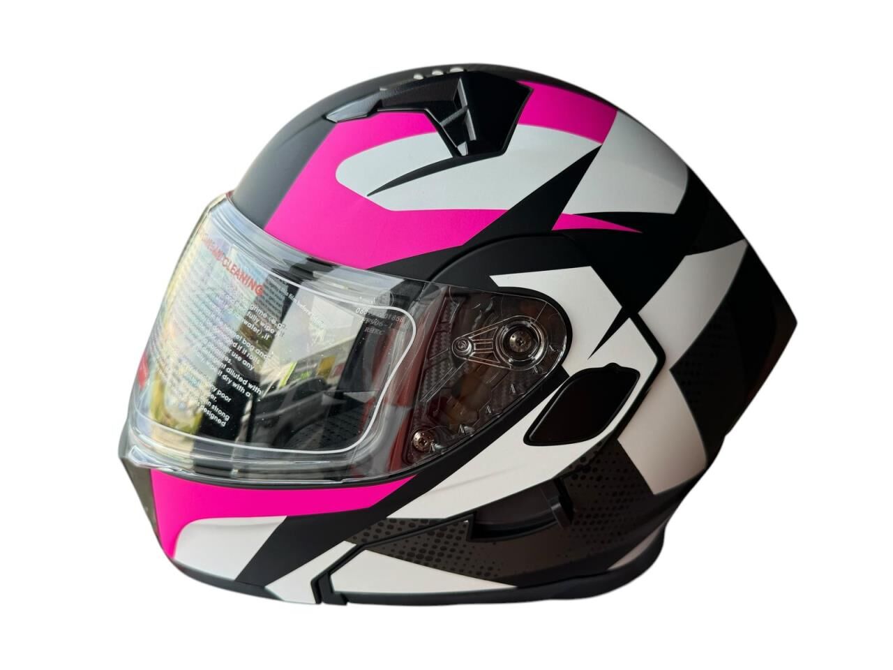 ÇENE AÇILIR KASK MAT BLACK WİTH NEON DECAL C1 PEMBE-BEYAZ-SİYAH L JK906-1