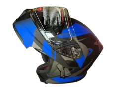 ÇENE AÇILIR KASK MAT BLACK WİTH BLUE DECAL C1 MAVİ-GRİ-SİYAH S JK906-1