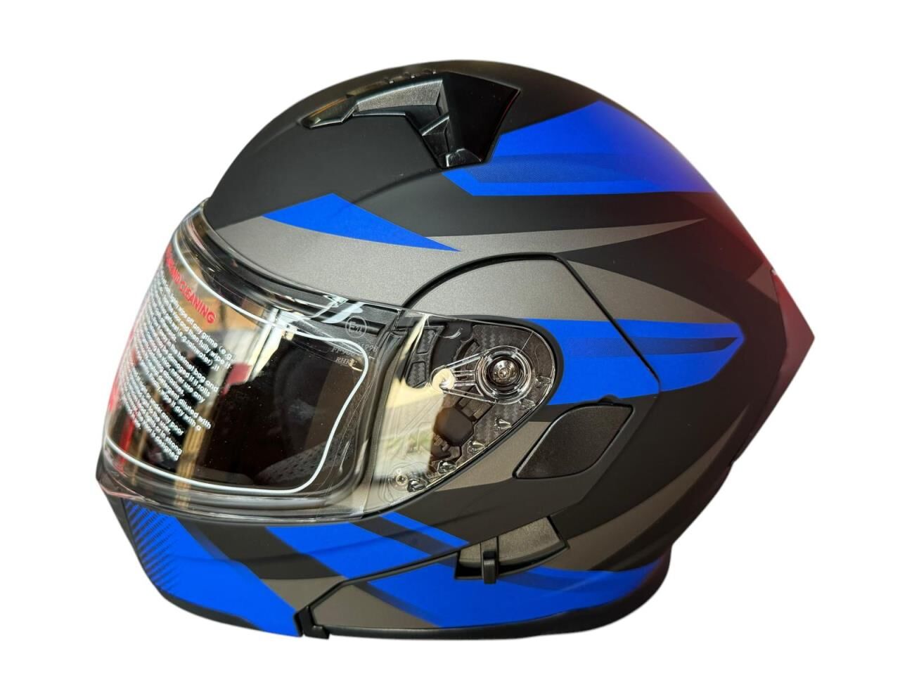 ÇENE AÇILIR KASK MAT BLACK WİTH BLUE DECAL C1 MAVİ-GRİ-SİYAH S JK906-1