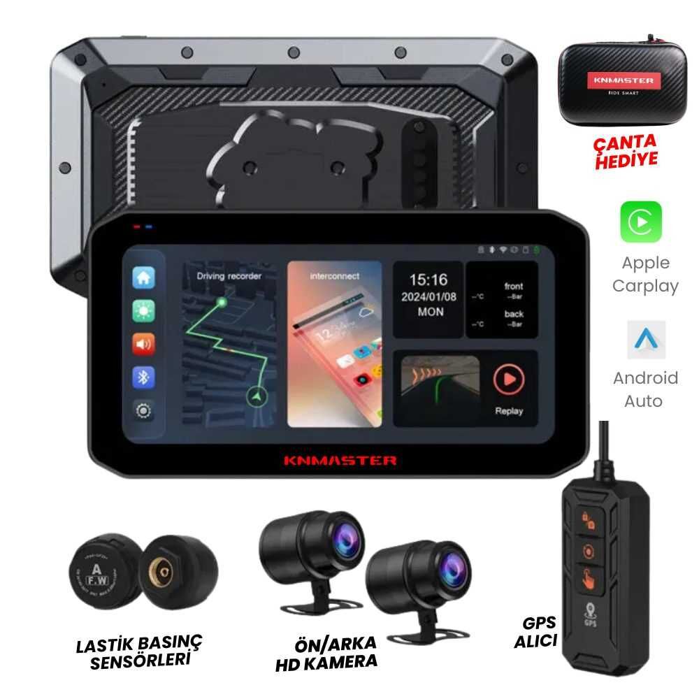 KNMASTER MOTOPLAY 2000 – 6.25” 2K Çift Kameralı Kablosuz CarPlay & Android Auto Destekli Motosiklet Multimedya Ekranı