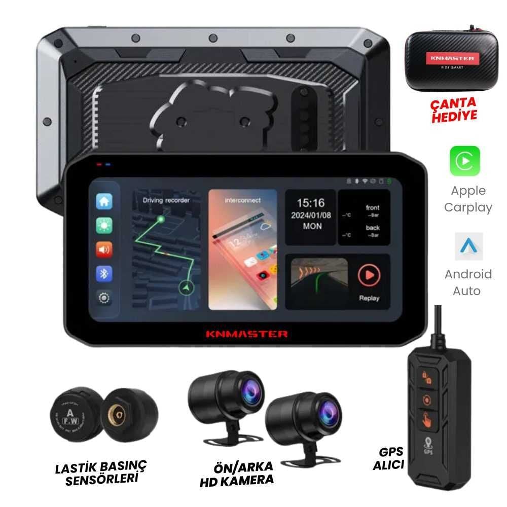 KNMASTER MOTOPLAY 2000 – 6.25” 2K Çift Kameralı Kablosuz CarPlay & Android Auto Destekli Motosiklet Multimedya Ekranı