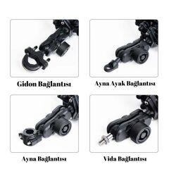 Ayna ve Gidon Bağlantılı Motosiklet Telefon Tutucu ve Aksesuar Aparatı