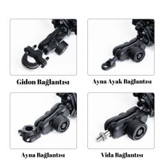 Ayna ve Gidon Bağlantılı Motosiklet Telefon Tutucu ve Aksesuar Aparatı