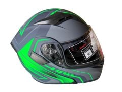 ÇENE AÇILIR KASK SİYAH-GRİ-YEŞİL AZ GREEN  XL JK902
