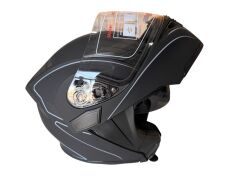 ÇENE AÇILIR KASK MAT SİYAH GRİ ÇİZGİ R GREY  L  BEDEN JK902