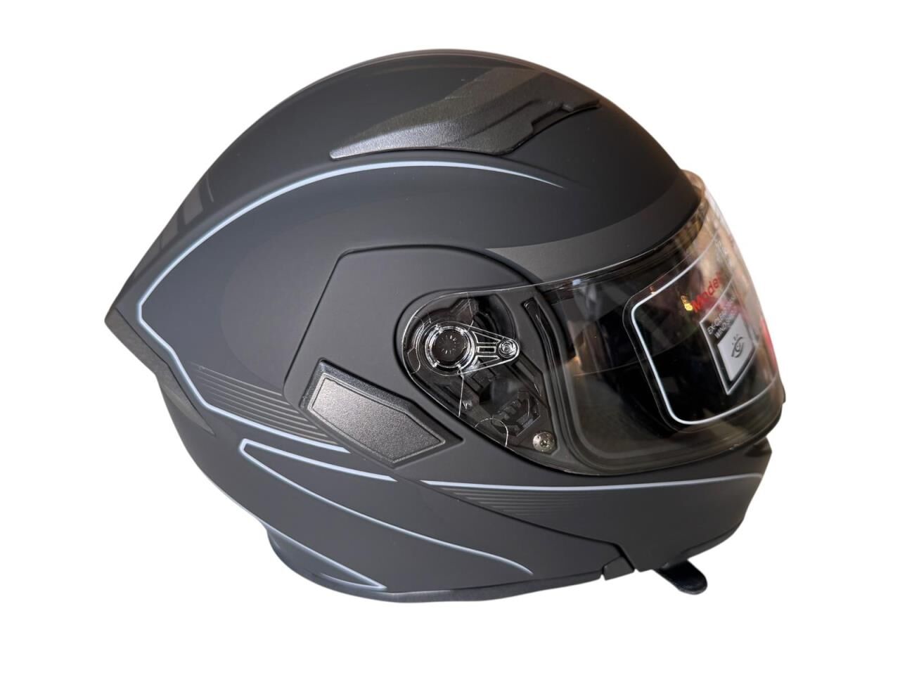 ÇENE AÇILIR KASK MAT SİYAH GRİ ÇİZGİ R GREY  L  BEDEN JK902