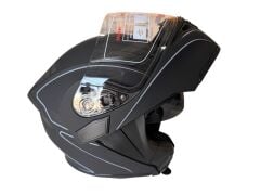 ÇENE AÇILIR KASK MAT SİYAH GRİ ÇİZGİ R GREY  XL BEDEN JK902
