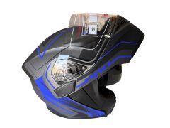 ÇENE AÇILIR KASK MAT SİYAH MAVİ GRİ AZ BLUE  XL BEDEN JK902