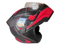 ÇENE AÇILIR KASK MAT SİYAH KIRMIZI AZ RED  XL BEDEN JK902