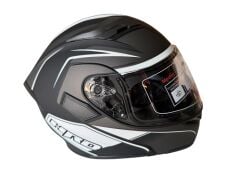 ÇENE AÇILIR KASK MAT SİYAH BEYAZ WHİTE  L BEDEN JK902