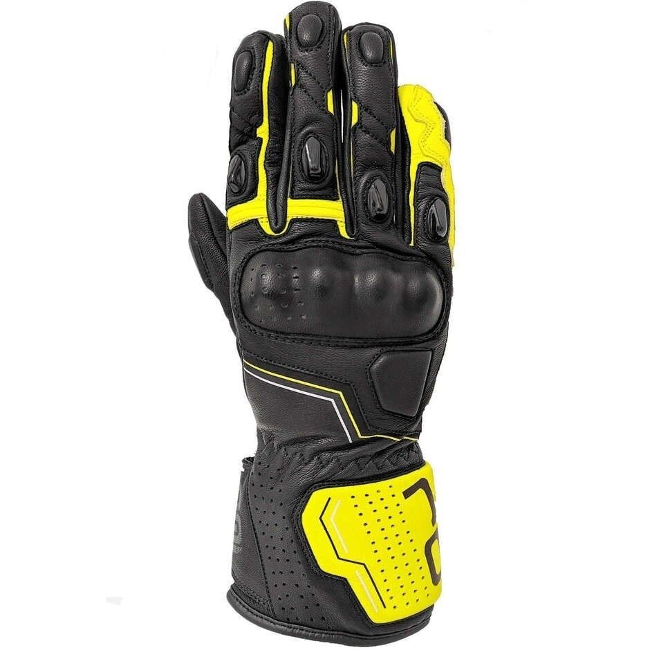 OJ SLEEK SİYAH/SARI KORUMALI UZUN RACING DERİ ELDİVEN L