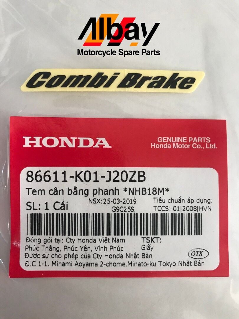 HONDA PCX 125 COMBİ BRAKE STİCKER SİYAH ORJİNAL 2018-2020