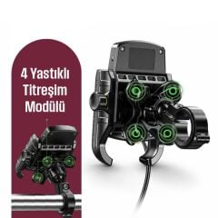NUKROTECH SF PRO 4 YASTIKLI TİTREŞİM MODÜLLÜ MOTOSİKLET TELEFON TUTUCU – 15W Kablosuz Şarj & USB-C Hızlı Şarj