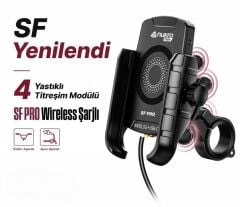 NUKROTECH SF PRO 4 YASTIKLI TİTREŞİM MODÜLLÜ MOTOSİKLET TELEFON TUTUCU – 15W Kablosuz Şarj & USB-C Hızlı Şarj